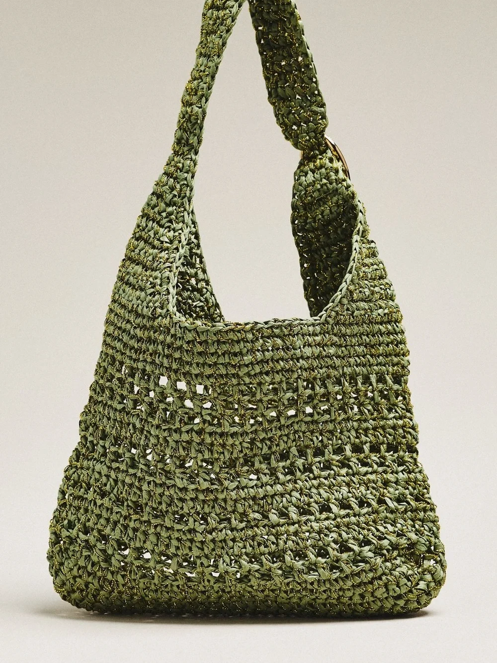 Anthropologie Nikki Raffia Buckle Bag Woven Olive Green Crochet Shoulder Bag - Picture 2 of 10